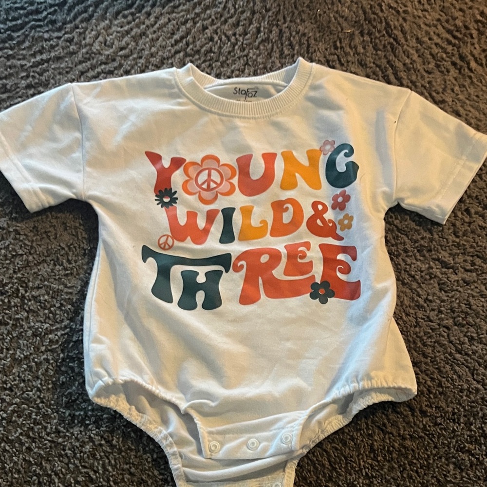 Kids White 'Young Wild & Three' Bodysuit